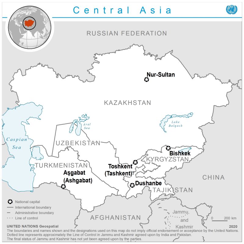 Map of Central Asia, 2020