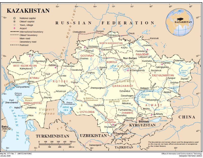 Map of Kazakhstan, 2020