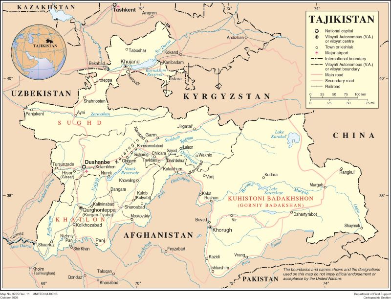 Map of Tajikistan, 2009