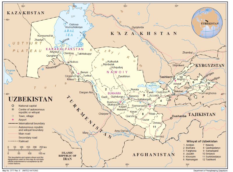 Map of Uzbekistan, 2004